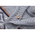 Boy's Knitted Diamond Jacquard Shawl Neck Pullover